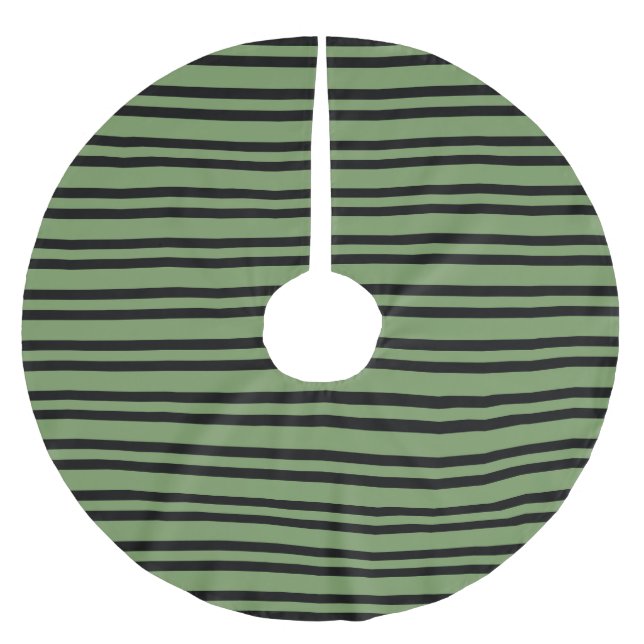 Green Black Stripes Pattern Brushed Polyester Tree Skirt (Front)