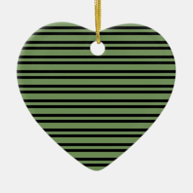 Green Black Stripes Pattern Ceramic Tree Decoration (Front)