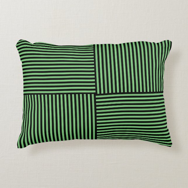Green Black Stripes Pattern Decorative Cushion (Front)