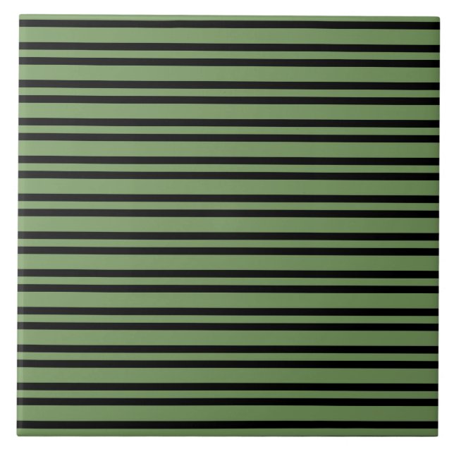 Green Black Stripes Pattern Tile (Front)