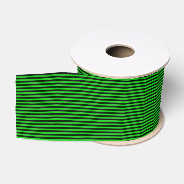 Green Black Stripes Seamless Pattern Grosgrain Ribbon (Spool)