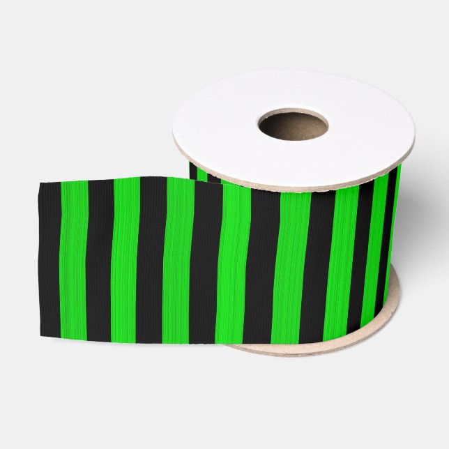 Green Black Stripes Seamless Pattern Grosgrain Ribbon (Spool)