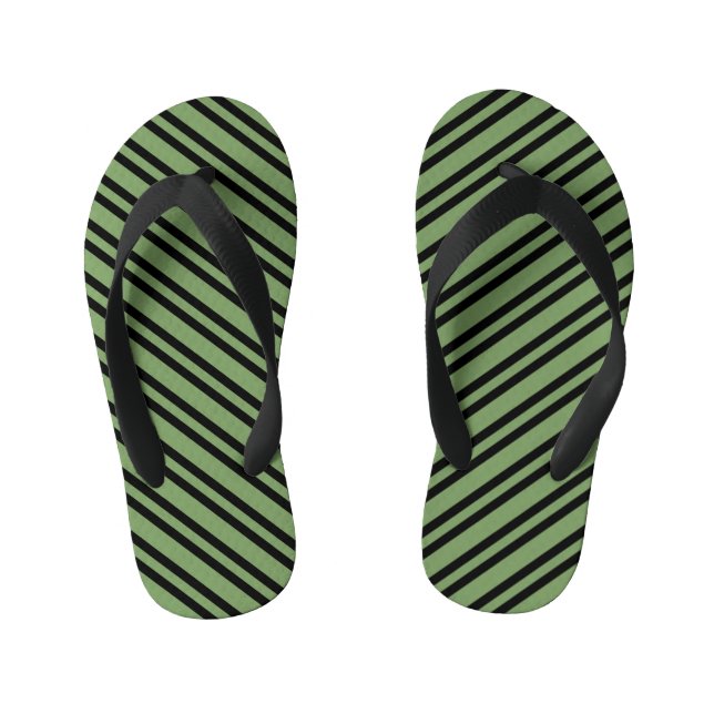 Green Black Stripes Seamless Pattern Kid's Jandals (Footbed)