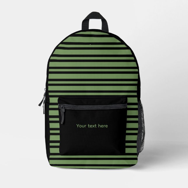 Green Black Stripes Seamless Personalise Pattern Printed Backpack (Front)