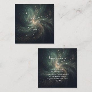 Green Black Subtle gentle glitter background Square Business Card