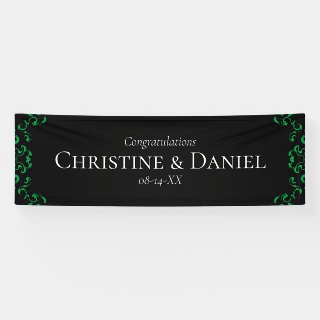 Green & Black Swirl Gothic Wedding Banner (Horizontal)