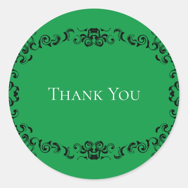 Green & Black Swirl Gothic Wedding Classic Round Sticker (Front)