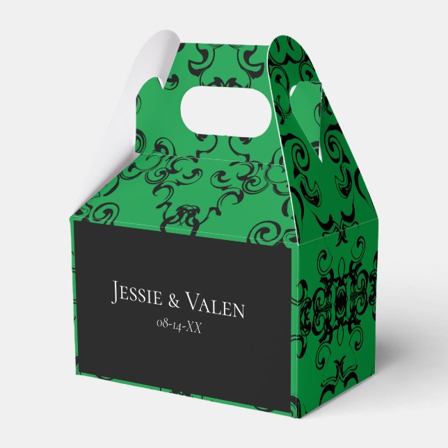 Green & Black Swirl Gothic Wedding Favour Box (Front Side)