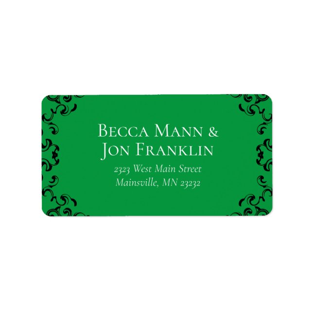 Green & Black Swirl Gothic Wedding Label (Front)