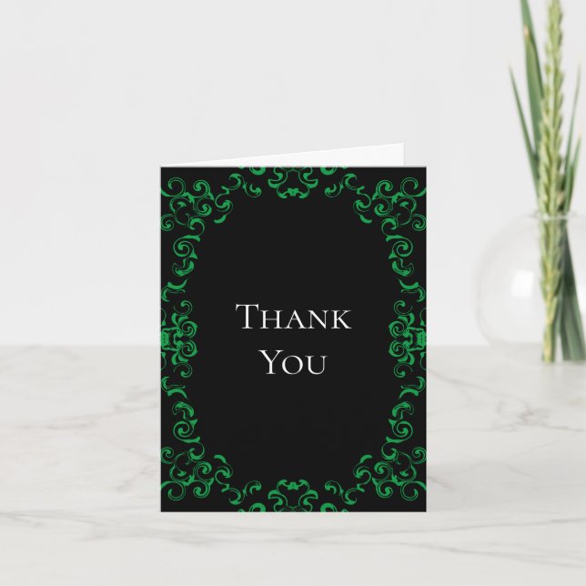 Green & Black Swirl Gothic Wedding Thank You Card (Front)