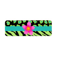 Green, Black & Teal Zebra & Cheetah Pink Flower