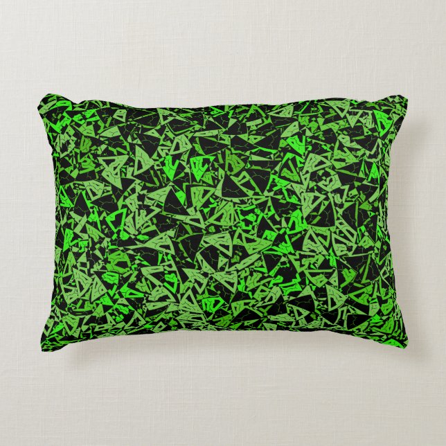 Green Black Triangle Pattern Decorative Cushion (Front)