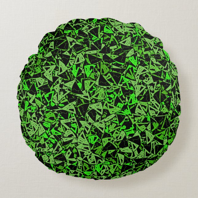 Green Black Triangle Pattern Round Cushion (Front)