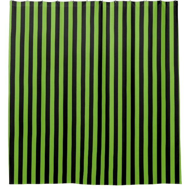 Green Black Vertical Stripe Halloween Shower Curtain (Front)