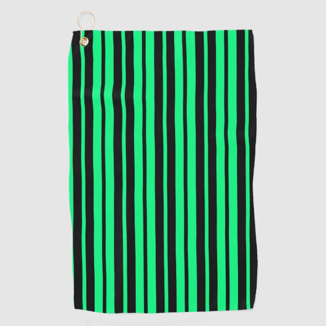 Green Black Vertical Stripes Pattern Design Golf Towel (Front)