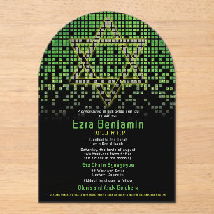 Green Black Video Game Gamer Bar Mitzvah Acrylic Invitations
