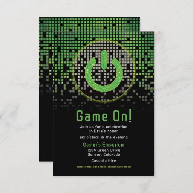 Green Black Video Game Gamer Bar Mitzvah  Enclosure Card (Front/Back)