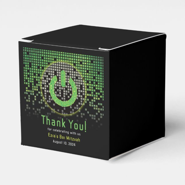 Green Black Video Game Gamer Bar Mitzvah Favour Box (Front Side)