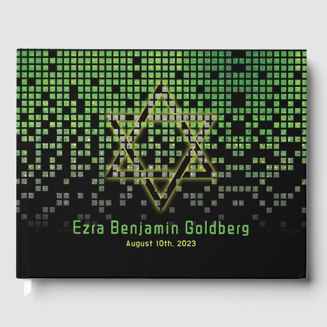 Green Black Video Game Gamer Bar Mitzvah Guest Book (Front)