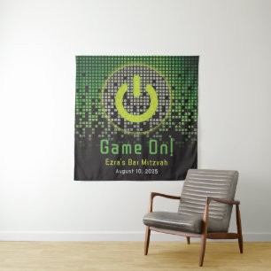 Green Black Video Game Gamer Bar Mitzvah Tapestry