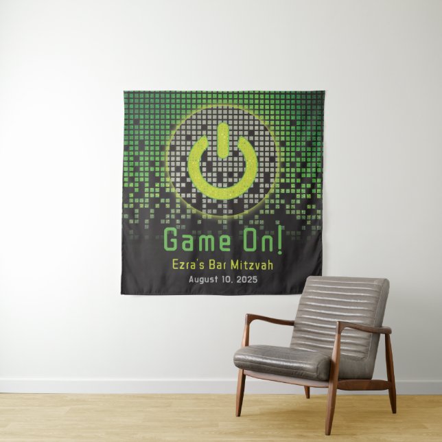Green Black Video Game Gamer Bar Mitzvah Tapestry (In Situ (Horizontal))