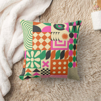 Green Black Vintage Abstract geometric pattern  Cushion