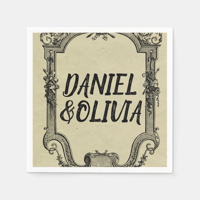 Green Black Vintage Classic Wedding Napkin (Front)