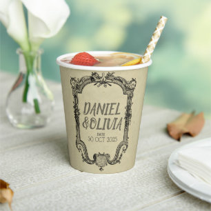 Green Black Vintage Classic Wedding Paper Cups