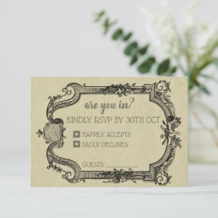 Green Black Vintage Classic Wedding RSVP Card