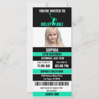 Green Black Volleyball Ticket Birthday Photo
