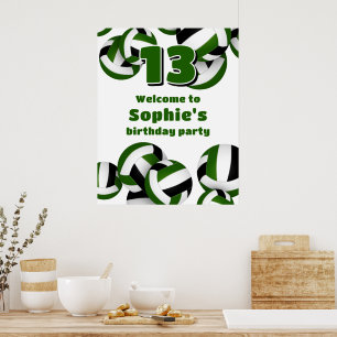 green black volleyballs birthday party welcome poster