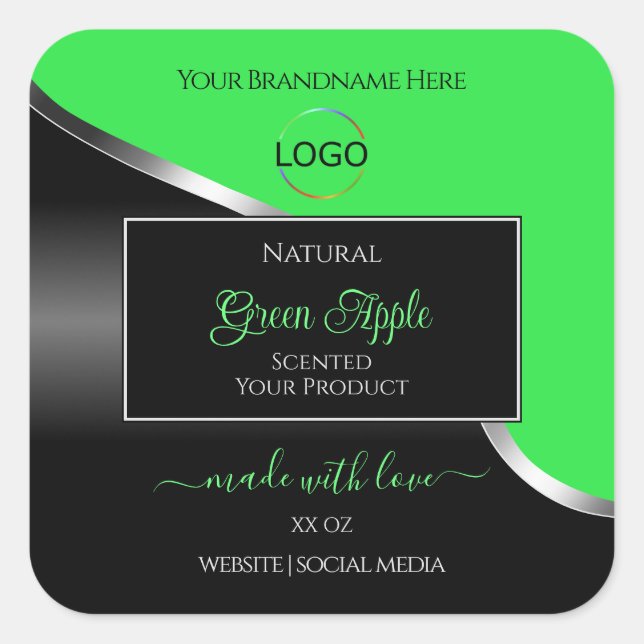 Green Black Wavy Silver with Logo Product Labels (Front)