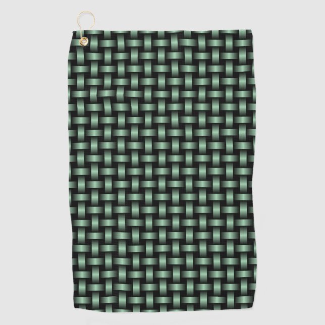 Green Black Weave Pattern Golf Towel (Front)