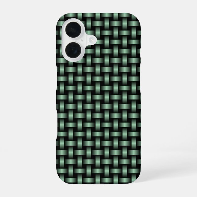 Green Black Weave Pattern iPhone 16 Case (Back)