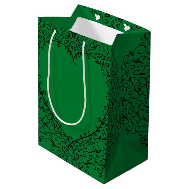 Green Black Wedding Gothic Heart Medium Gift Bag (Back Angled)