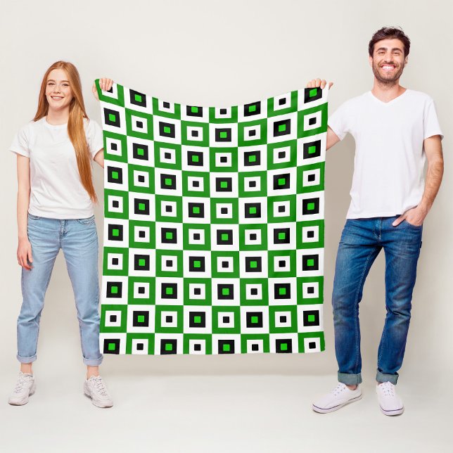 Green Black White Checkered Squares Pattern Fleece Blanket (Creator Uploaded)