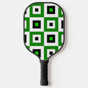 Green Black White Checkered Squares Pattern Pickleball Paddle