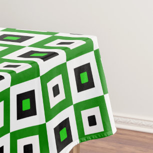 Green Black White Checkered Squares Pattern Tablecloth