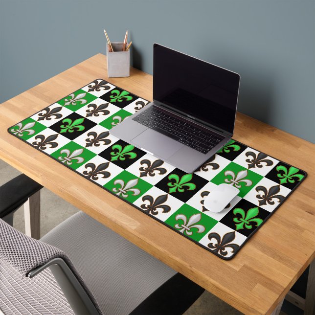 Green Black White Chequered Fleur-de-lis Design  Desk Mat (Creator Uploaded)