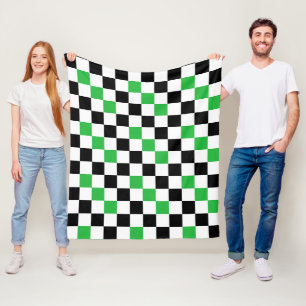 Green Black White Chequered Pattern Design  Fleece Blanket
