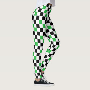 Green Black White Chequered Pattern Design Leggings