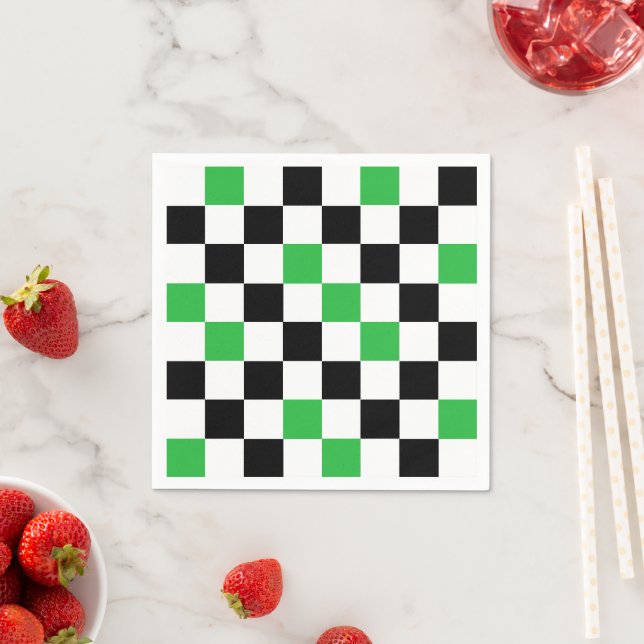 Green Black White Chequered Pattern Design  Napkin (Insitu)