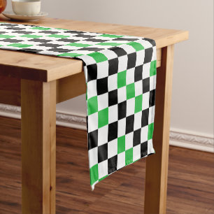 Green Black White Chequered Pattern Design Short Table Runner
