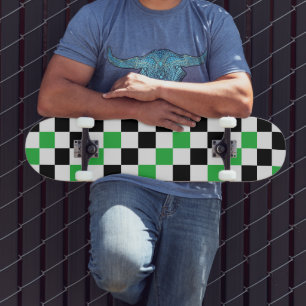 Green Black White Chequered Pattern Design  Skateboard