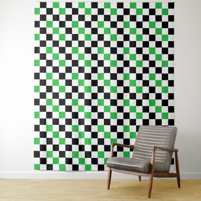 Green Black White Chequered Pattern Design  Tapestry (In Situ)