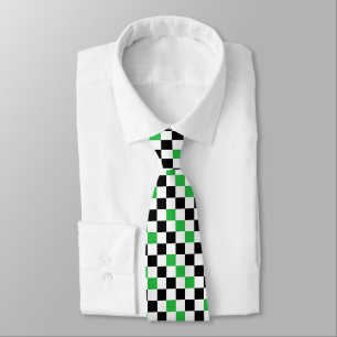 Green Black White Chequered Pattern Design  Tie