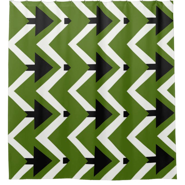 Green Black & White Chevron Shower Curtain – Bold  (Front)