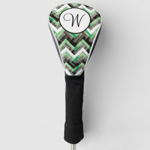 Green Black White Chevron Textured Monogram Golf Head Cover
