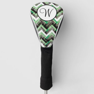 Green Black White Chevron Textured Monogram Golf Head Cover