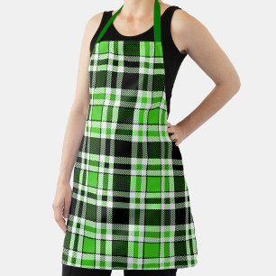 Green Black White Flannel Tartan Pattern Design Apron